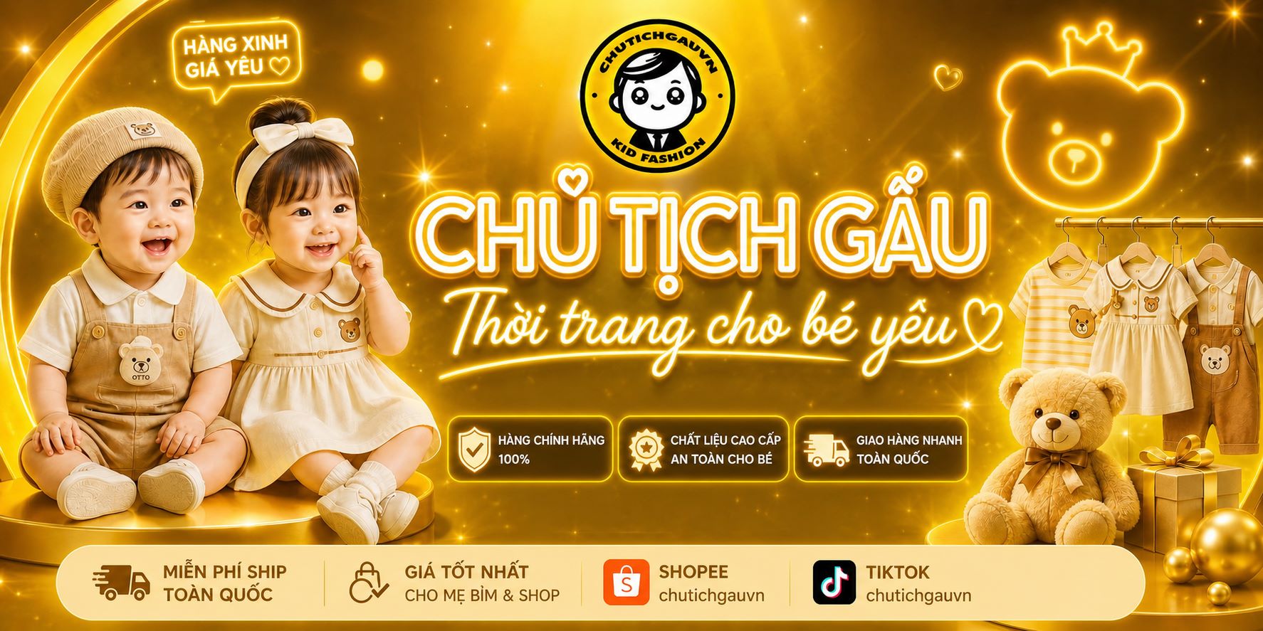 Banner thời trang quần áo trẻ em Chủ Tịch Gấu