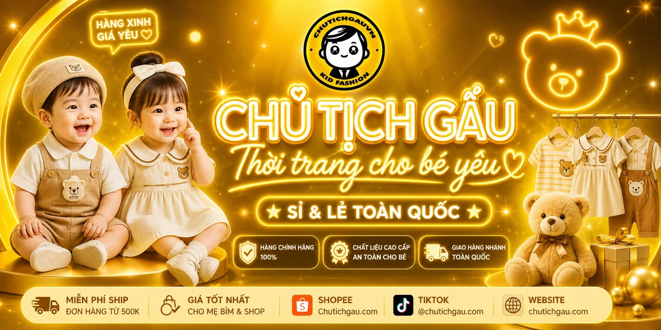 Banner thời trang quần áo trẻ em Chủ Tịch Gấu