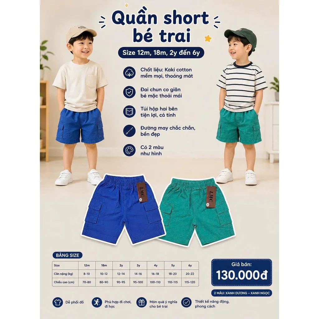 ✨ Bé thoải mái mỗi ngày cùng Quần Short Chân Kaki Chính Hãng!