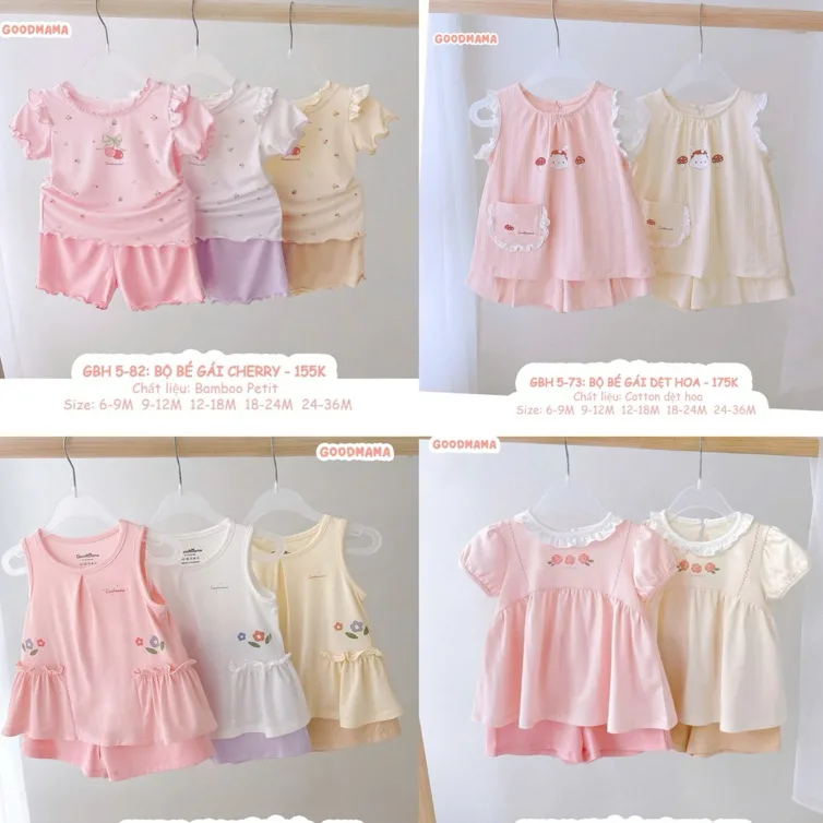 GOODMAMA - BỘ cộc tay bé gái cho bé từ 6 tháng đến 36 tháng